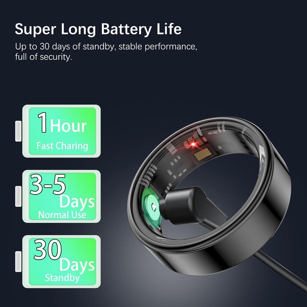 Smart Rings for Women Men, Fitness Ring with Heart Rate, Blood Oxygen, HRV, Pressure, Sleep Tracker, Step Tracker, No Subscription Fee, IP68 Waterproof Smart Ring for iPhone & Android