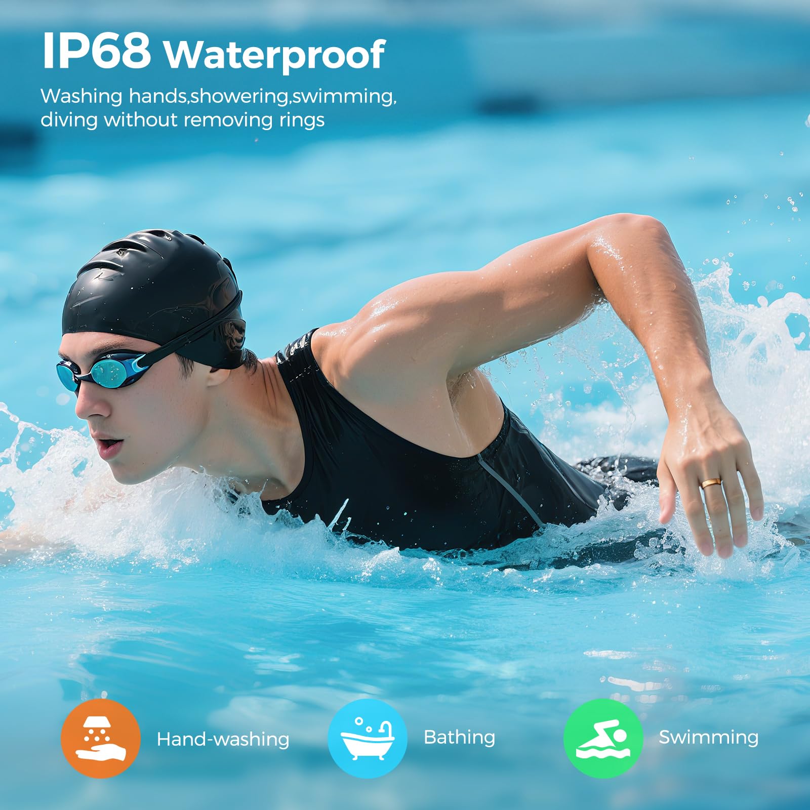 Smart Ring for Women & Men, Health Tracker Ring with Heart Rate, Blood Oxygen,Blood Pressure, IP68 Waterproof Fitness Ring, Sleep Tracker for iPhone and Android, No APP Fee