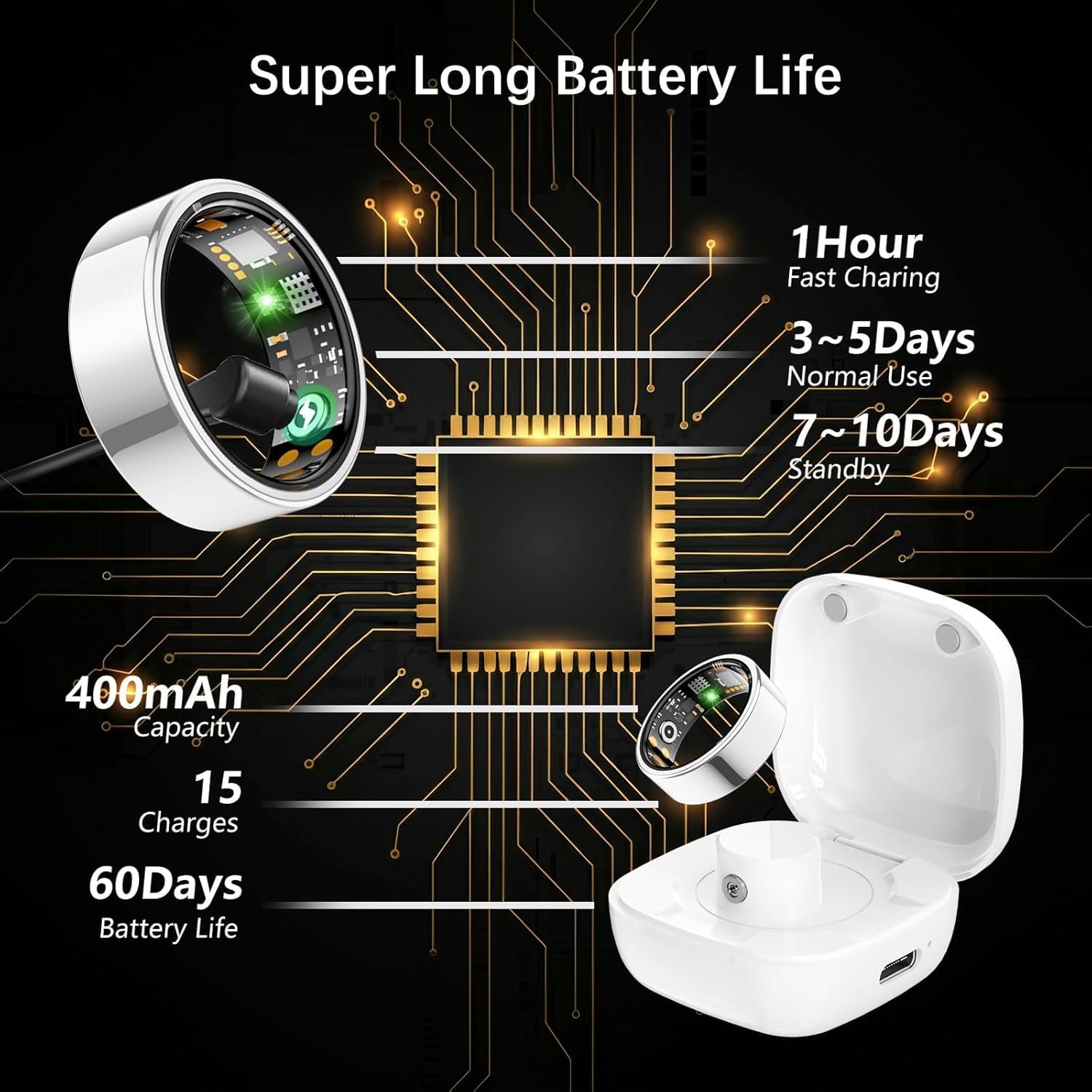 Smart Health Ring for Women Men, Fitness Tracker Ring with Heart Rate, Blood Oxygen, Sleep Tracker, Step Tracker, No Subscription Fee, IP68 Waterproof Smart Ring for iphone & Android (Silver, 12#)