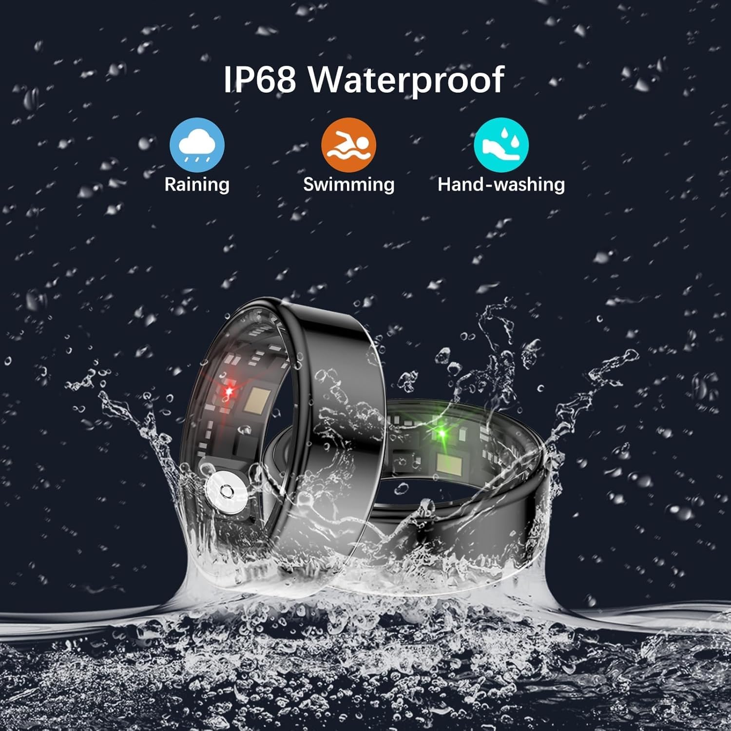 Smart Rings for Women Men, Fitness Ring with Heart Rate, Blood Oxygen, HRV, Pressure, Sleep Tracker, Step Tracker, No Subscription Fee, IP68 Waterproof Smart Ring for iPhone & Android