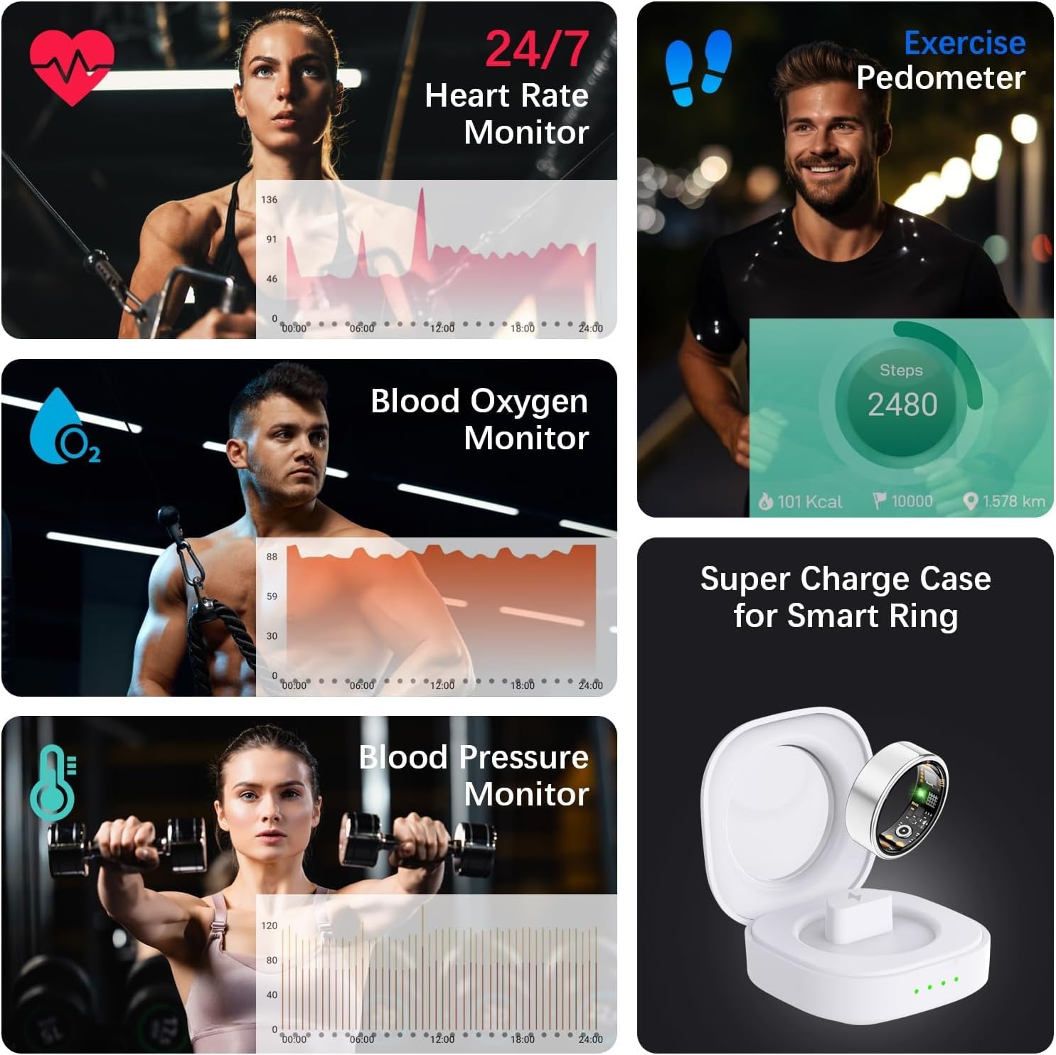 Health Tracker Ring, Smart Health Ring for Women Men with Heart Rate, Blood Oxygen, Sleep Monitor, Steps,Calories, No Subscription Fee, IP68 Waterproof Smart Ring for iPhone & Android (Silver, 10#)