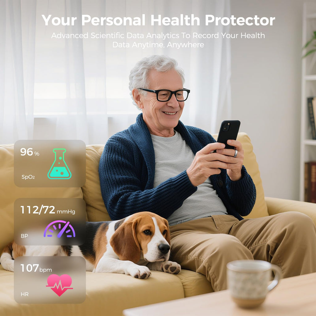 Smart Ring for Women & Men, Health Tracker Ring with Heart Rate, Blood Oxygen,Blood Pressure, IP68 Waterproof Fitness Ring, Sleep Tracker for iPhone and Android, No APP Fee