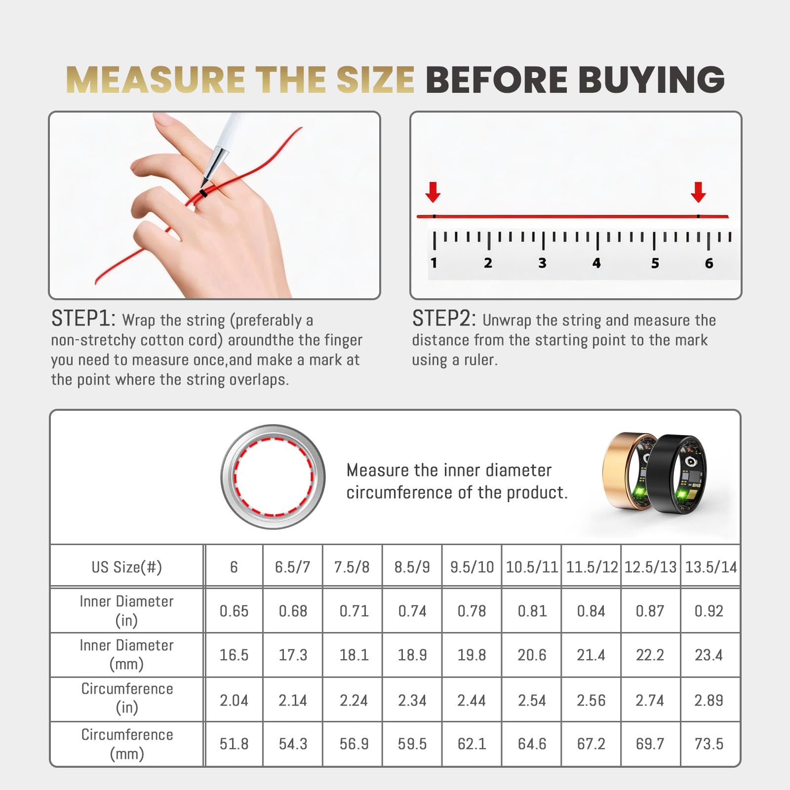 Smart Ring for Women & Men, Health Tracker Ring with Heart Rate, Blood Oxygen,Blood Pressure, IP68 Waterproof Fitness Ring, Sleep Tracker for iPhone and Android, No APP Fee