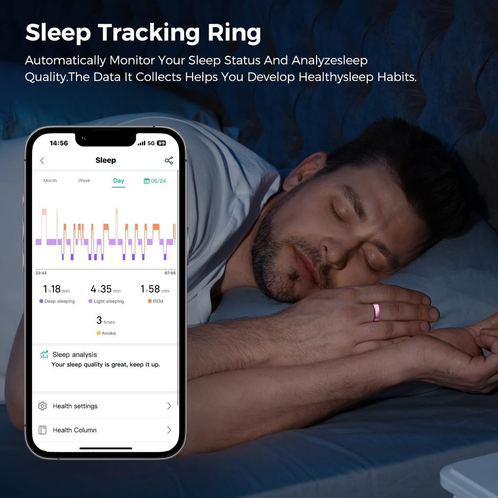 Smart Ring for Women & Men, Health Tracker Ring with Heart Rate, Blood Oxygen,Blood Pressure, IP68 Waterproof Fitness Ring, Sleep Tracker for iPhone and Android, No APP Fee