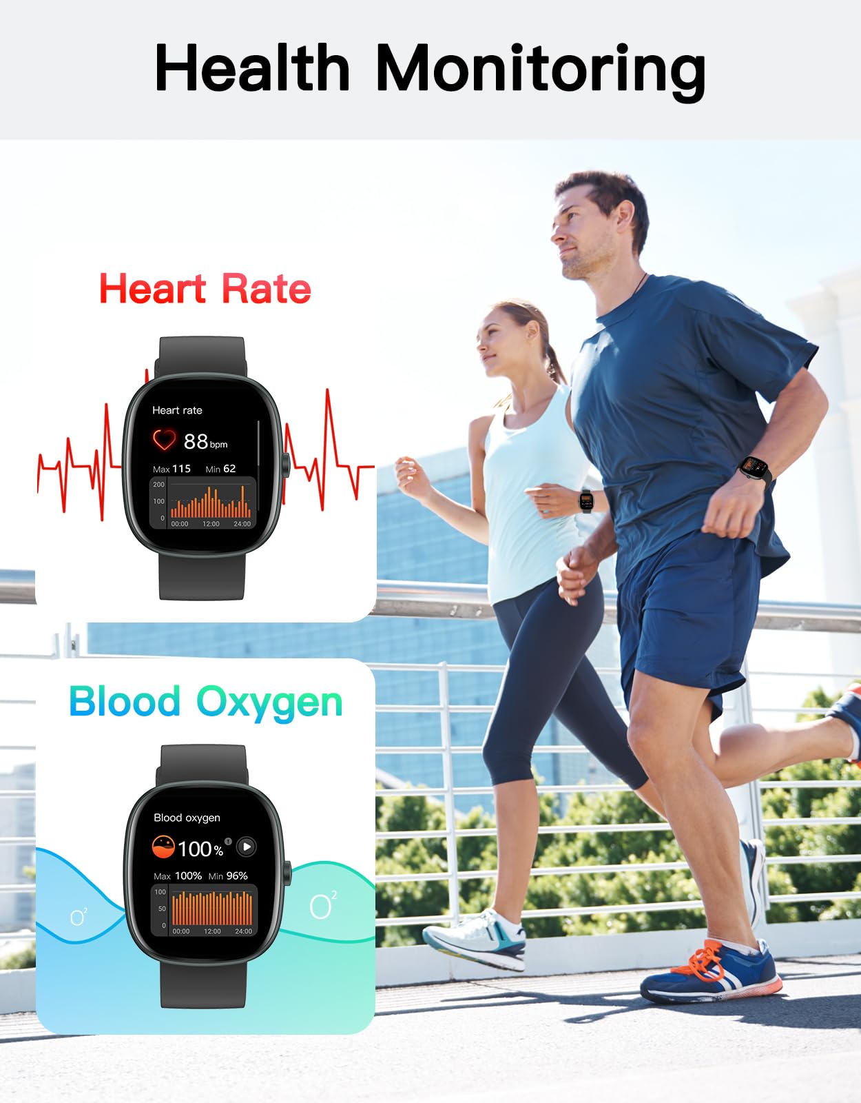 Fitness Tracker with Call Function, 1.85” Fitness Watch for Women and Men, 24/7 Heart Rate & Blood Oxygen Monitor, Sleep Tracker, 100+ Sport Modes, IP68 Waterproof (Black)