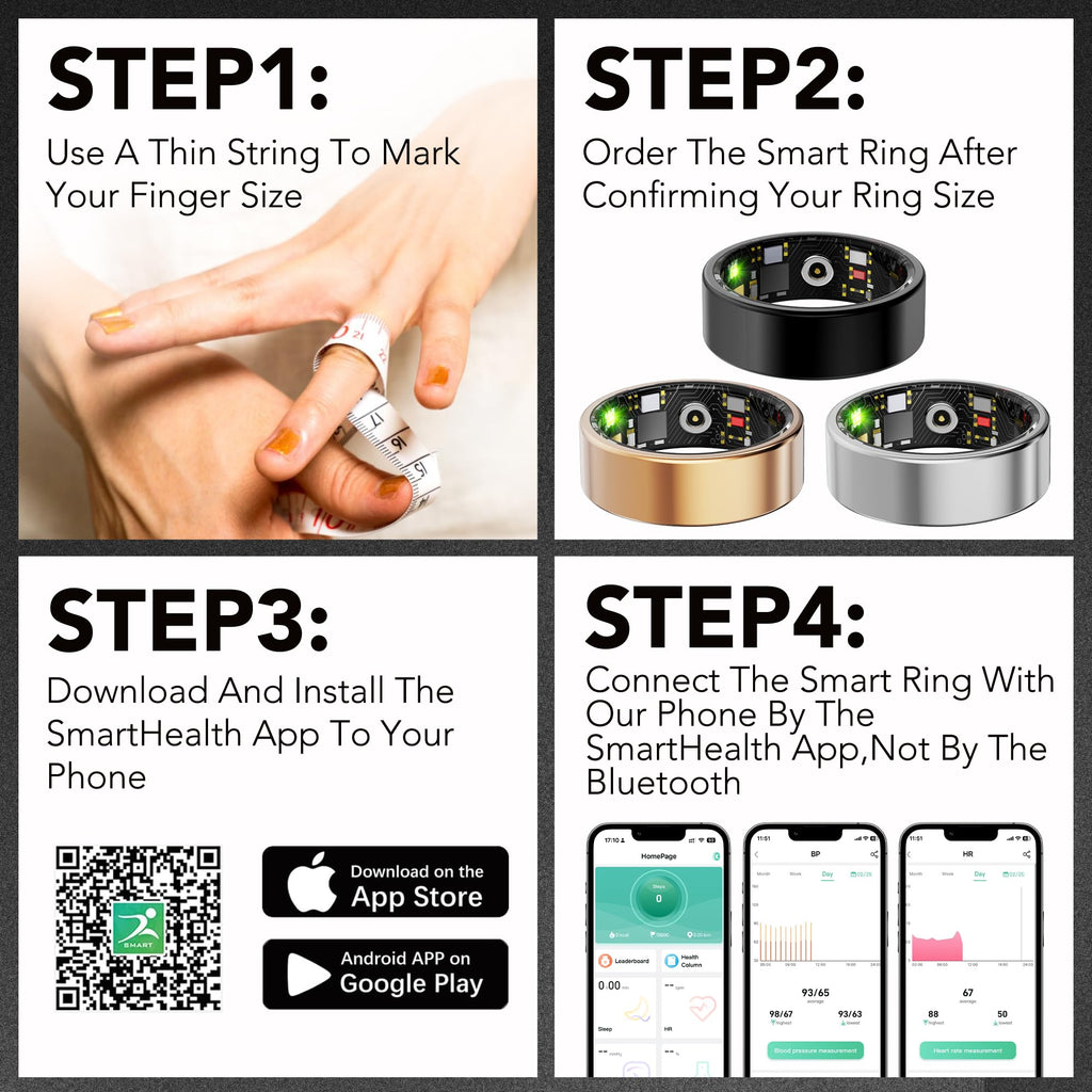 Smart Health Ring for Women Men Fitness Tracker with Heart Rate, Blood Oxygen, Blood Pressure, Sleep Monitoring, Step Counting, IP68 Waterproof for iOS and Android, No Subscription Fee
