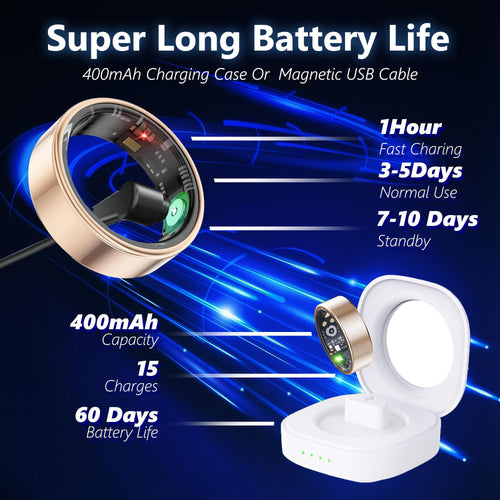 Smart Health Ring for Women Men Fitness Tracker with Heart Rate, Blood Oxygen, Blood Pressure, Sleep Monitoring, Step Counting, IP68 Waterproof for iOS and Android, No Subscription Fee